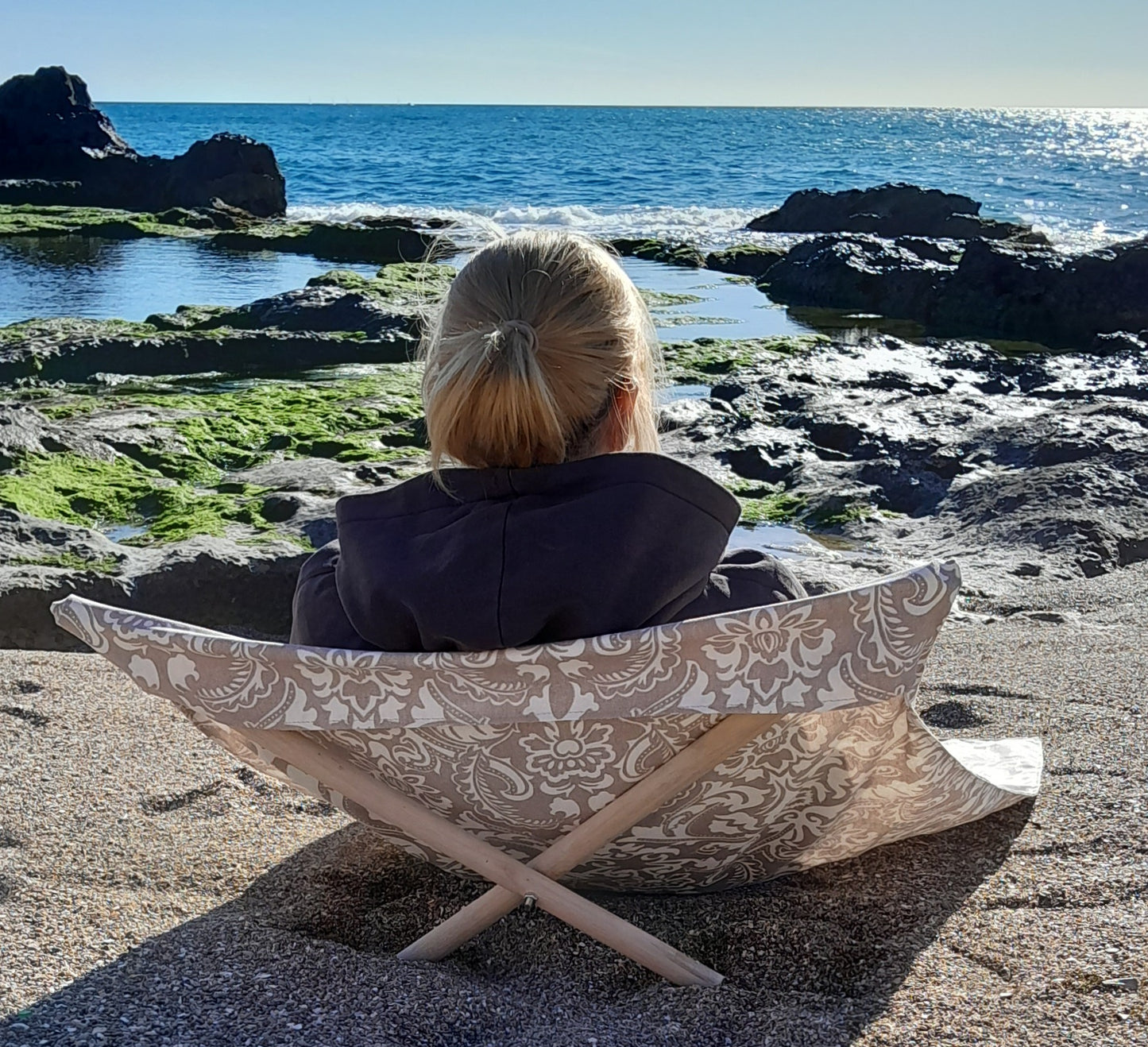 Lona Tumbona artesanal para playa Victoriana hecha en Mallorca -