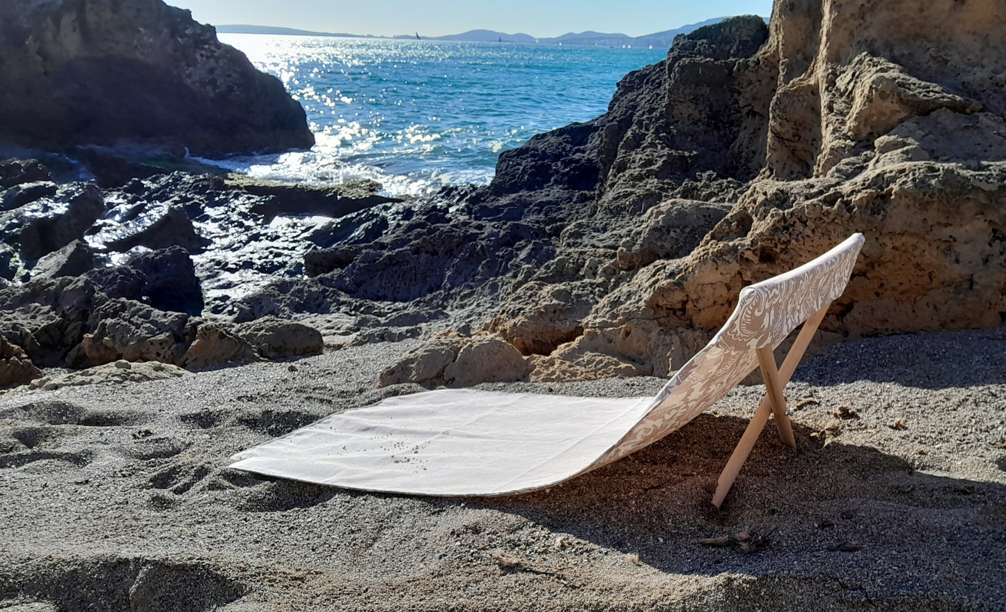 Lona Tumbona artesanal para playa Victoriana hecha en Mallorca -